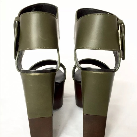 COPY - Celine Two Tone Leather Platform Ankle Strap Wedge Sandals Olive Green 39 - Picture 3 of 12